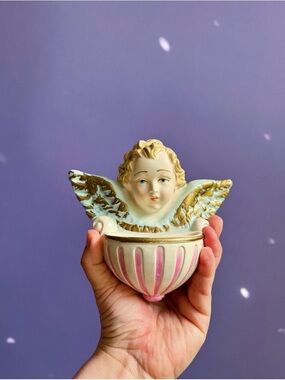 Sweet Chalkware Cherub Wall Pocket